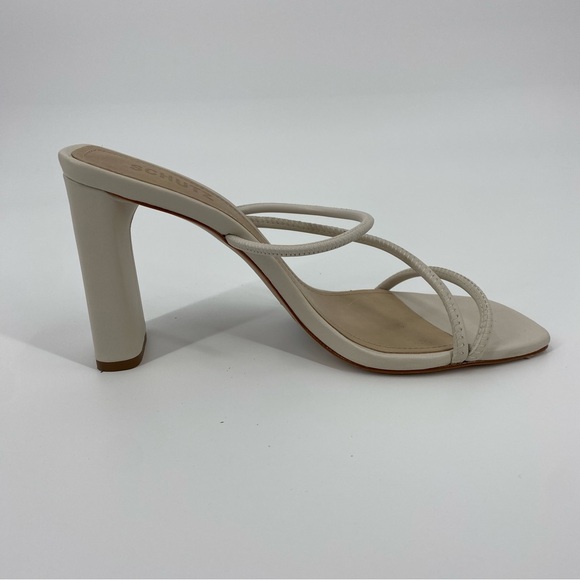 SCHUTZ Chessie Leather Asymmetrical Strap High Heel Sandals in Pearl - Picture 8 of 13